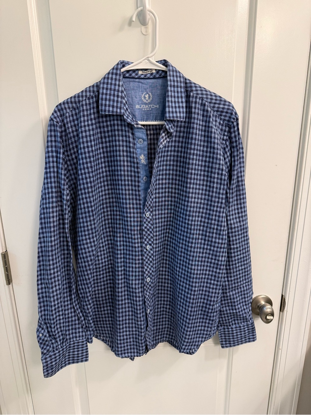 Bugatchi Blue Gingham Long-Sleeve Button-Down Shirt Size L